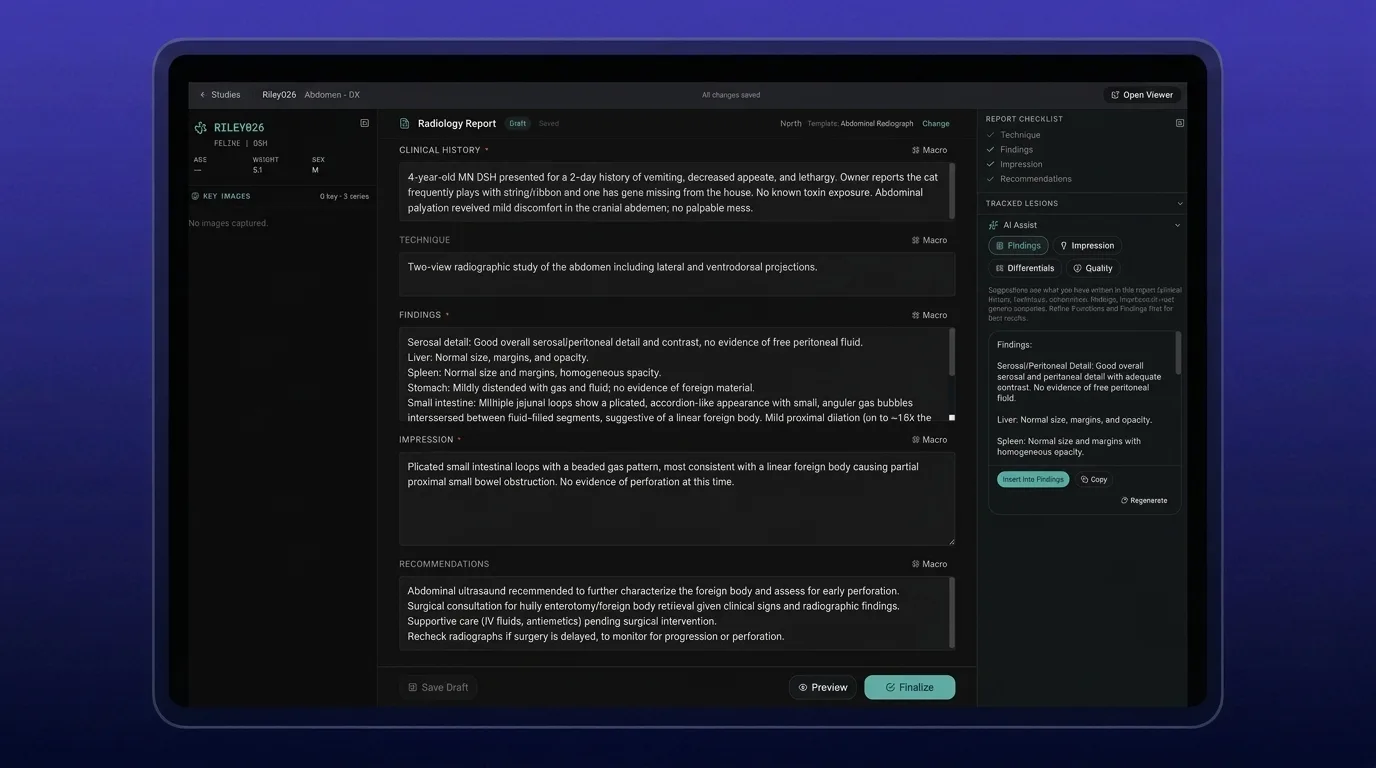 NewLumen report builder with a species-specific template