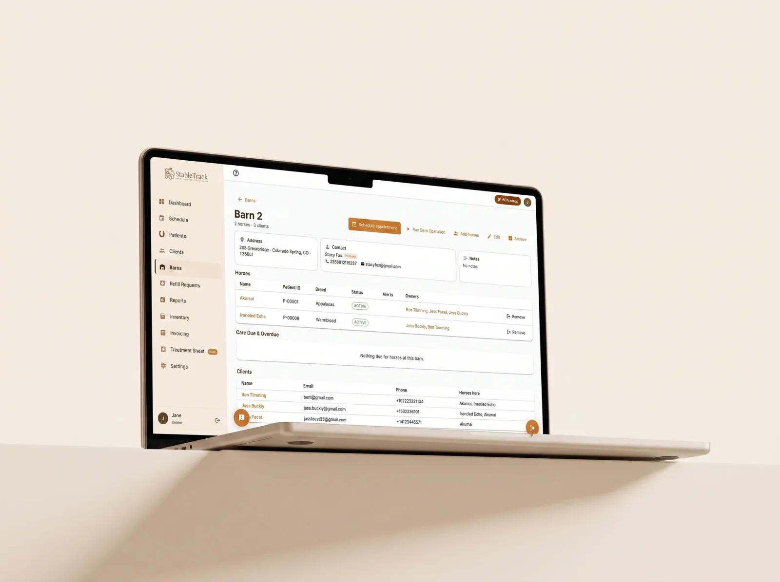 StableTrack invoice open on a laptop